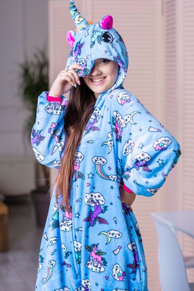 Пижама Кигуруми взрослая BearWear Единорог сладкие сны голубой (на молнии), K1W1-0119